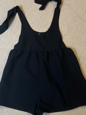 L Black Tie-Shoulder Romper Shorts Womens SHEIN